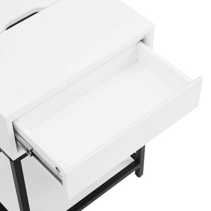 Table de nuit Akio à 1 tiroir avec rangement relevable, 18 L x 25,75 H - Blanc/Noir | Table de nuit Akio de 18 po (l) x 25,75 po (H) à 1 tiroir avec dessus relevable et rangement - blanche et noire