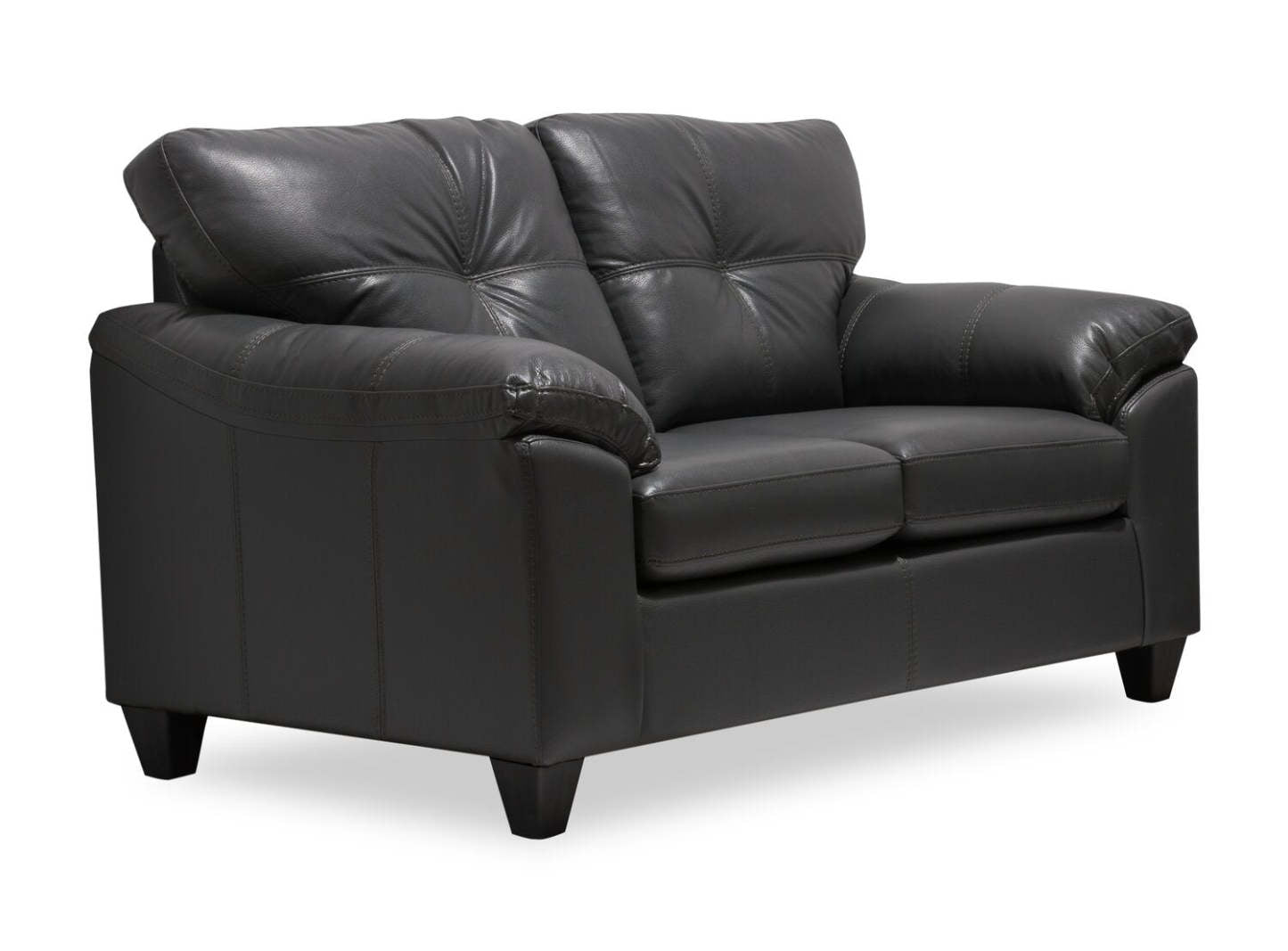 Causeuse Addison de 63 po fabriquée au Canada en tissu d’apparence cuir avec coussins de siège amovibles et capitonnage - grise