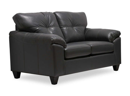 Causeuse Addison de 63 po fabriquée au Canada en tissu d’apparence cuir avec coussins de siège amovibles et capitonnage - grise