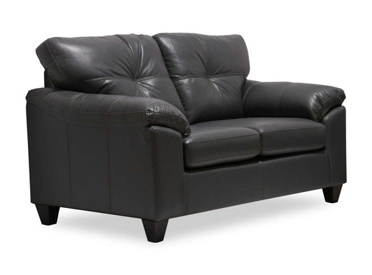 Causeuse Addison de 63 po fabriquée au Canada en tissu d’apparence cuir avec coussins de siège amovibles et capitonnage - grise