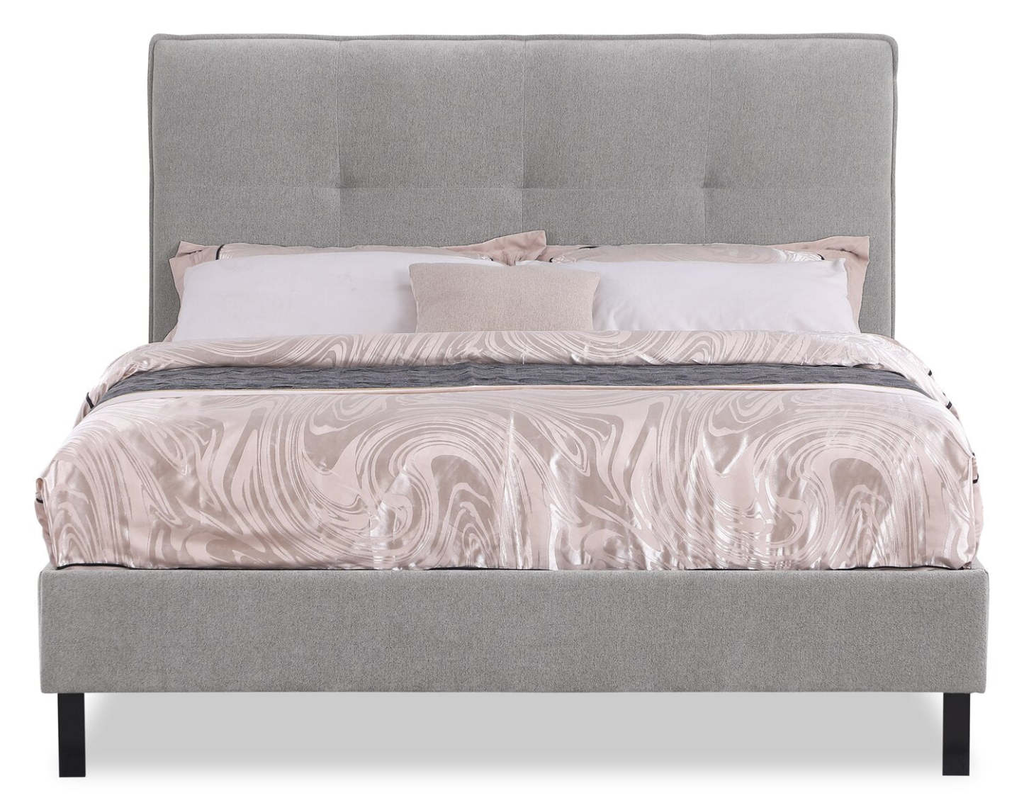 Lit plateforme Amos rembourré en tissu gris avec tête de lit capitonnée - format très grand lit | Amos Upholstered Platform Bed in Grey Fabric with Tufted Headboard - King Size