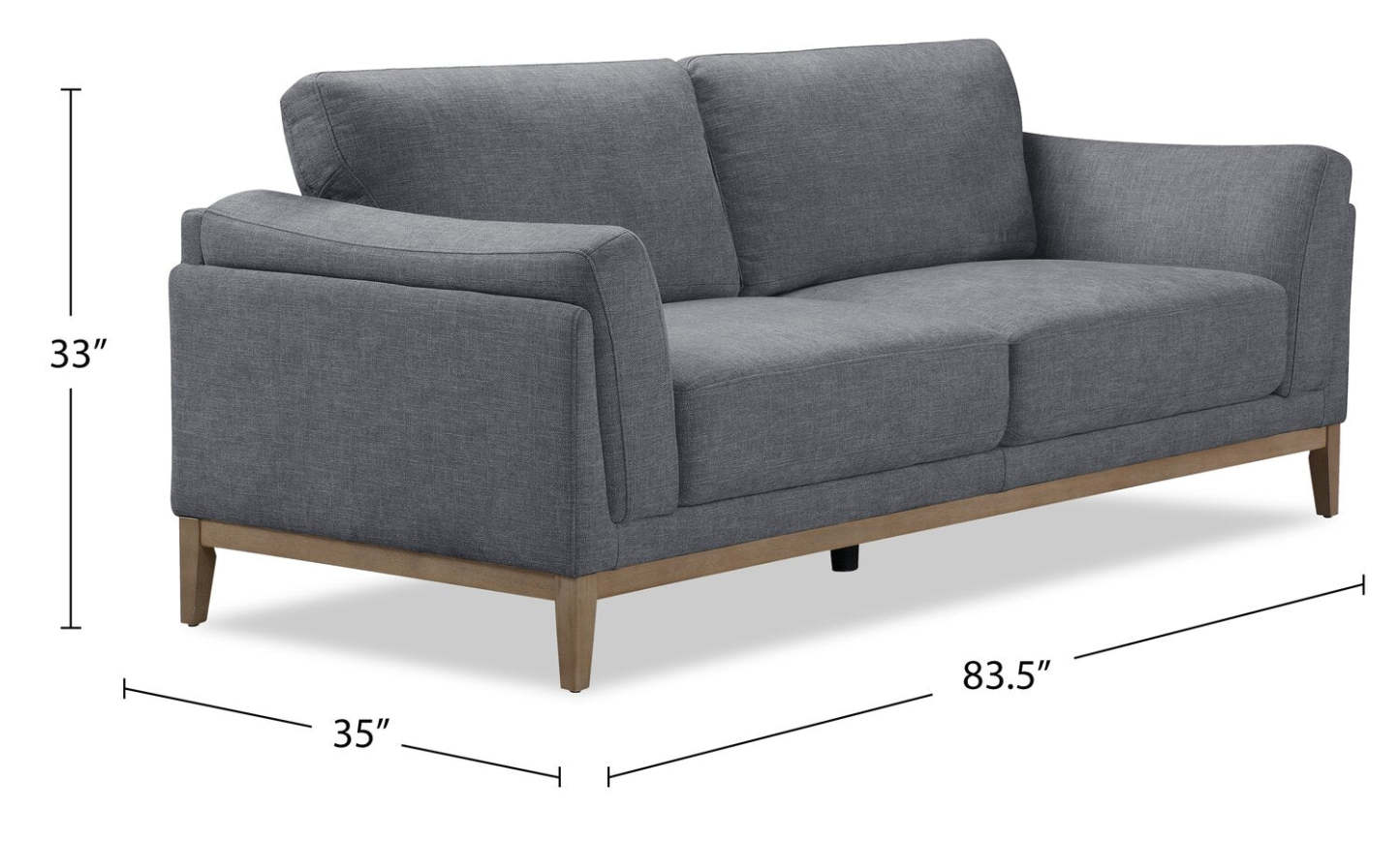 Sofa Valley de 83,5 po en tissu avec base et pattes en hévéa - étain