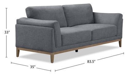 Sofa Valley de 83,5 po en tissu avec base et pattes en hévéa - étain