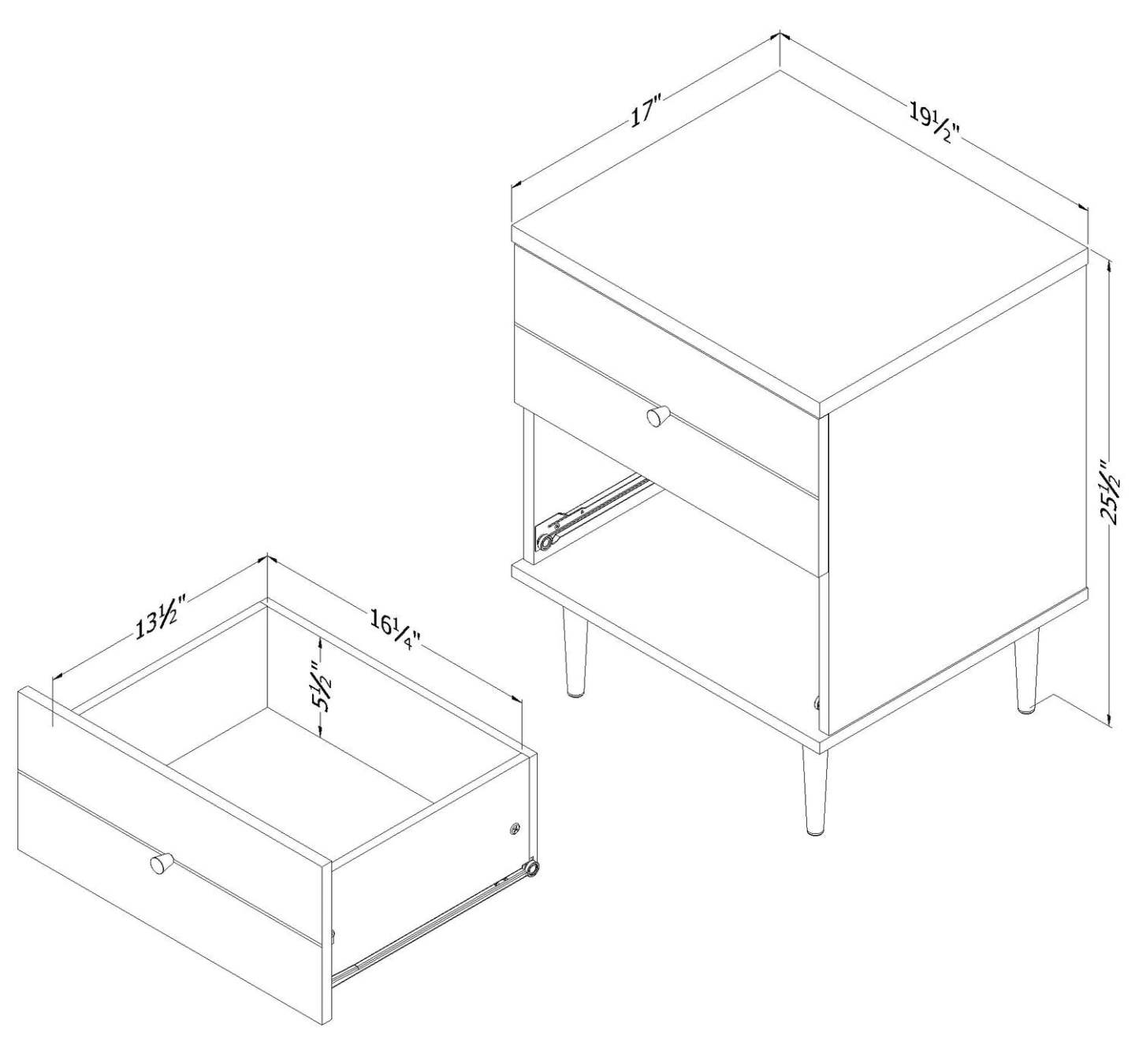 Table de nuit Lake à 2 tiroirs, 19,5 L x 25,5 H, fabriquée au Canada, Glam - Noir | Table de nuit somptueuse Lake de 19,5 po (L) x 25,5 po (H) à 2 tiroirs, fabriquée au Canada - noire