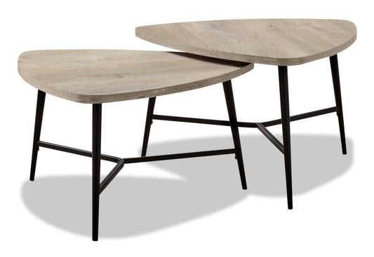 Mason 32,5 Modern 2-Pack Nesting Coffee Tables - Taupe with Black Metal Legs|2 tables à café gigognes modernes Mason de 32,5 po - taupe avec pattes en métal noir
