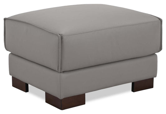 Pouf Citadel 28 en cuir véritable de première qualité avec pieds en bois - Gris | Pouf Citadel de 28 po en cuir de qualité supérieure avec pattes en bois véritable - gris