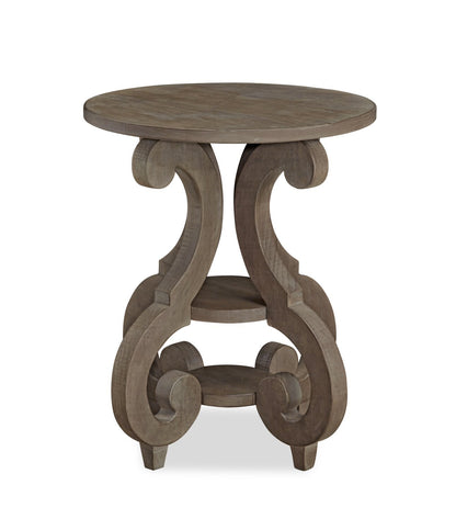 Table de bout ronde traditionnelle Tinley Park de 22 po avec tablette - pin gris-brun avec base à volutes