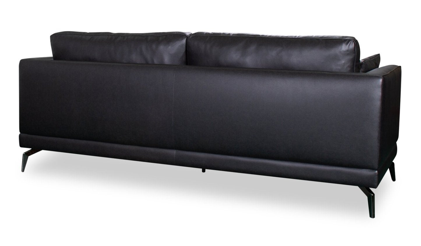 Melrose 84,5 po en cuir véritable de qualité supérieure avec pattes en métal - noir | Sofa Melrose 84.5 en cuir véritable de qualité supérieure avec pattes en métal - noir