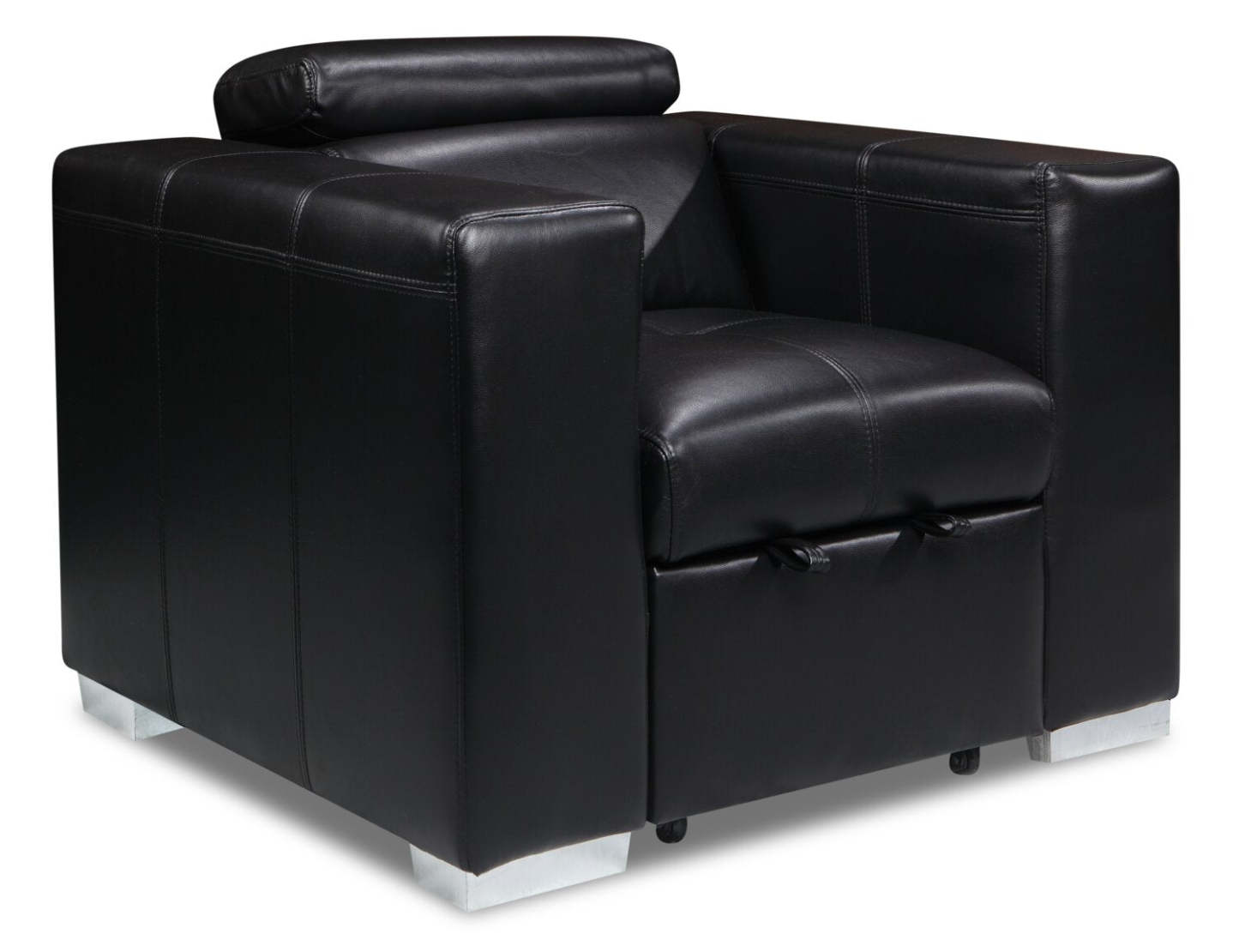 Fauteuil Drake de 41,5 po en tissu d’apparence cuir avec pouf rétractable et appuie-têtes relevables - noir