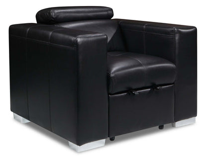Fauteuil Drake de 41,5 po en tissu d’apparence cuir avec pouf rétractable et appuie-têtes relevables - noir