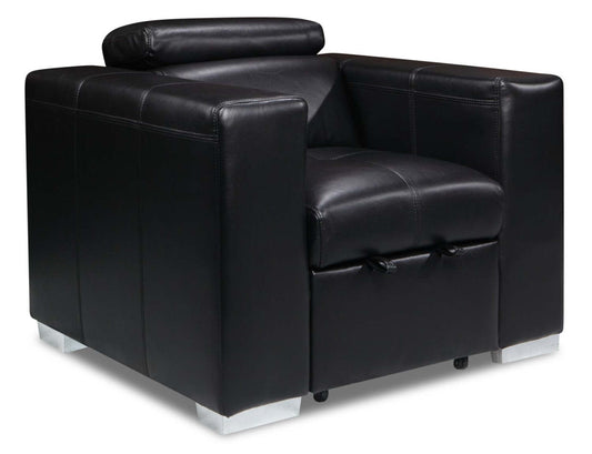 Fauteuil Drake de 41,5 po en tissu d’apparence cuir avec pouf rétractable et appuie-têtes relevables - noir
