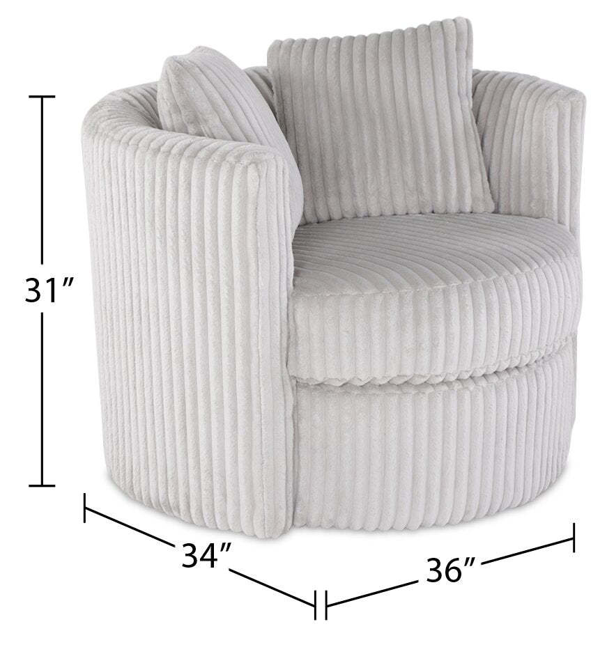 Made in Canada Petite 36 Chenille Fabric Swivel Cuddler Accent Chair - Groove Mist Grey | Fauteuil d’appoint pivotant Cuddler Petite de 36 po fabriqué au Canada en tissu de chenille - gris Groove Mist