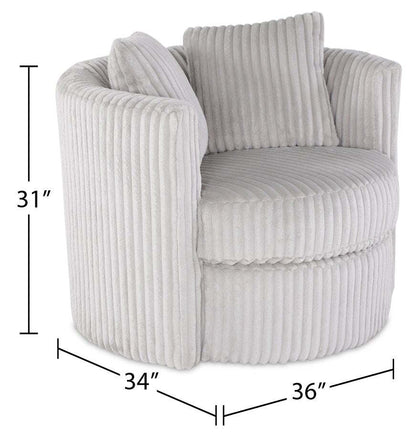 Made in Canada Petite 36 Chenille Fabric Swivel Cuddler Accent Chair - Groove Mist Grey | Fauteuil d’appoint pivotant Cuddler Petite de 36 po fabriqué au Canada en tissu de chenille - gris Groove Mist