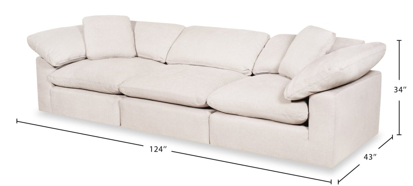 Sofa modulaire Eclipse de 124 po en tissu d’apparence lin avec coussins réversibles en duvet et plumes - beige lin