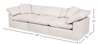 Sofa modulaire Eclipse de 124 po en tissu d’apparence lin avec coussins réversibles en duvet et plumes - beige lin