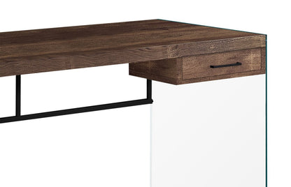 Bureau Isla 48 avec tiroir - Marron avec base en verre|Bureau Isla de 48 po avec tiroir - brun avec base en verre