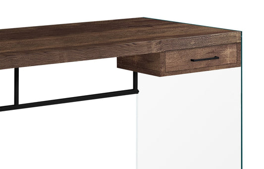 Bureau Isla 48 avec tiroir - Marron avec base en verre|Bureau Isla de 48 po avec tiroir - brun avec base en verre