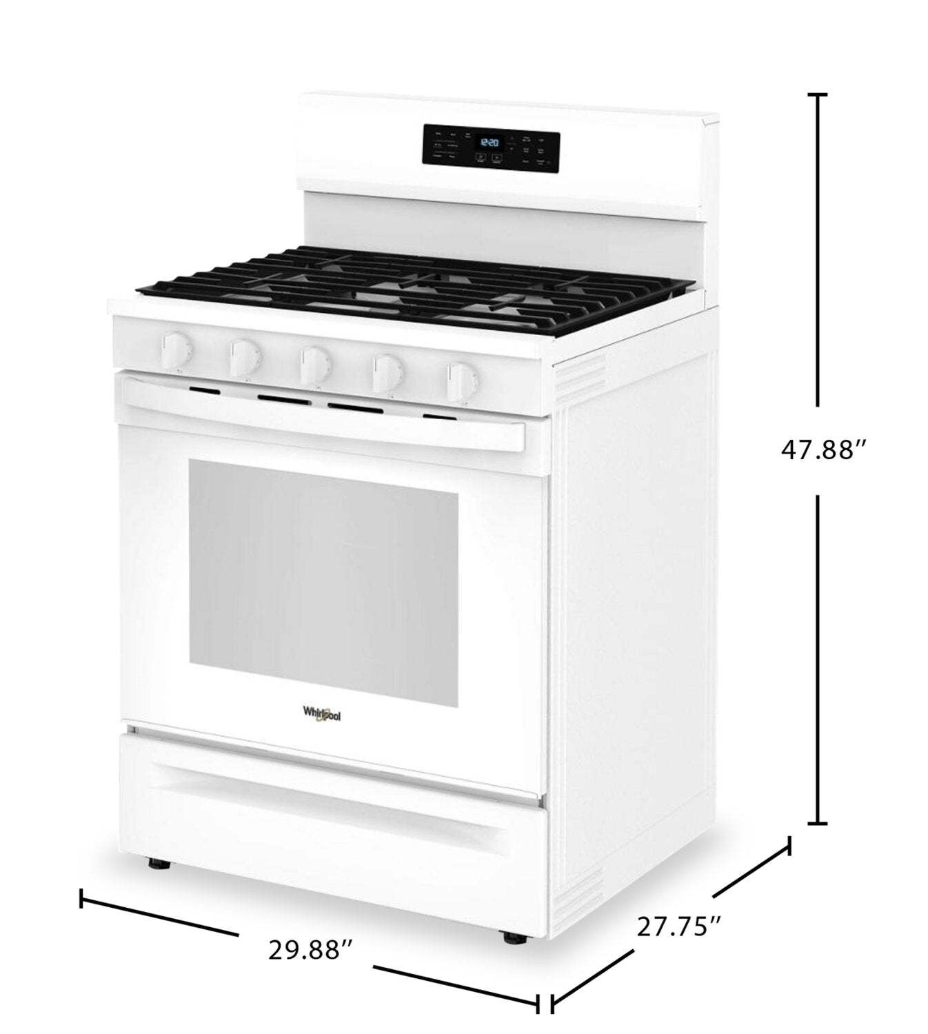 Cuisinière à gaz Whirlpool de 5 pi³ avec friture à air et autonettoyage - blanche - WFGS5030RW | WFGS50RW
