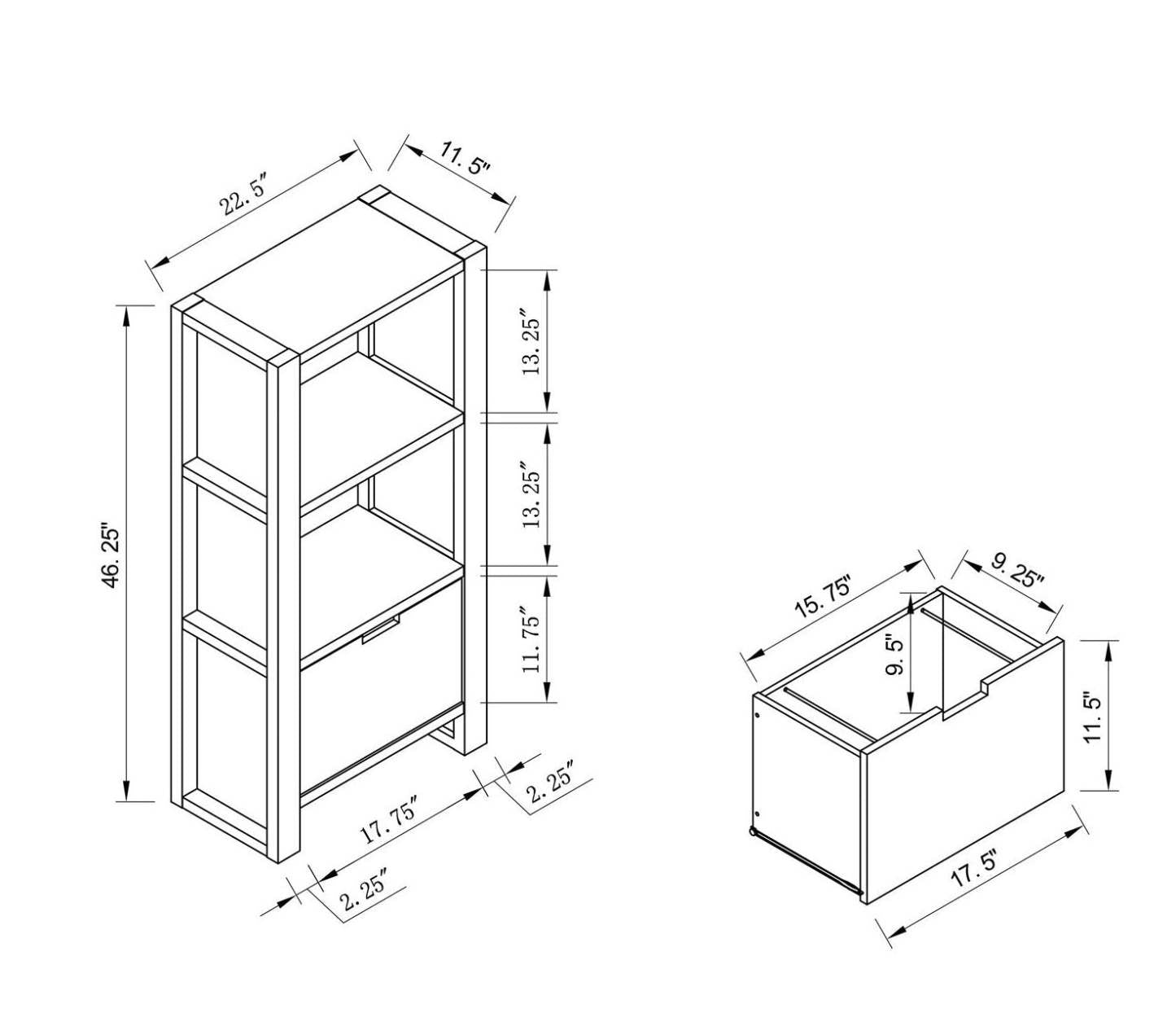 Bibliothèque Oscar Owen 22,5 à 2 étagères avec tiroir classeur - Gris|Bibliothèque Oscar Owen de 22,5 po à deux tablettes avec tiroir classeur - grise
