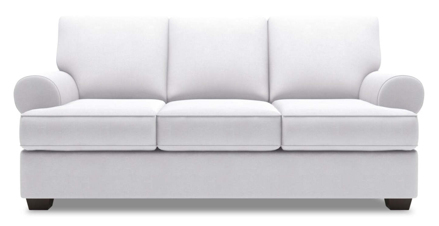 Fabriqué au Canada Canapé Personnalisable Roll 86 en Tissu d'Apparence Lin avec Accoudoirs Enroulés - Blanc Pax Ice | Canapé Roll de Sofa Lab de 86 po fabriqué au Canada en tissu d’apparence lin avec accoudoirs enroulés - blanc Pax Ice | RO103449