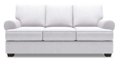 Fabriqué au Canada Canapé Personnalisable Roll 86 en Tissu d'Apparence Lin avec Accoudoirs Enroulés - Blanc Pax Ice | Canapé Roll de Sofa Lab de 86 po fabriqué au Canada en tissu d’apparence lin avec accoudoirs enroulés - blanc Pax Ice | RO103449