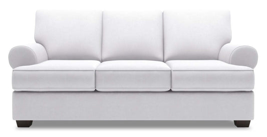 Fabriqué au Canada Canapé Personnalisable Roll 86 en Tissu d'Apparence Lin avec Accoudoirs Enroulés - Blanc Pax Ice | Canapé Roll de Sofa Lab de 86 po fabriqué au Canada en tissu d’apparence lin avec accoudoirs enroulés - blanc Pax Ice | RO103449