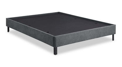 Lit plateforme rembourré Amos en tissu anthracite avec tête de lit canalisée - Pleine grandeur | Lit plateforme Amos rembourré en tissu anthracite avec tête de lit à canaux - format lit double