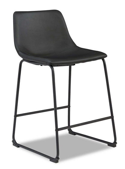 Tabouret à hauteur de comptoir Cole avec tissu en cuir végétalien, métal - Noir | Tabouret Cole de hauteur comptoir en tissu de cuir végétalien et en métal - noir
