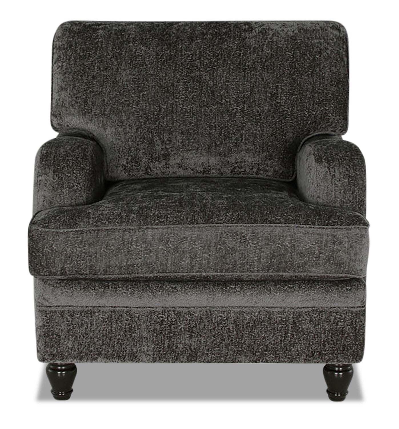 Fauteuil Bellmont de 38 po fabriqué au Canada en tissu de chenille avec pattes en bois - gris anthracite