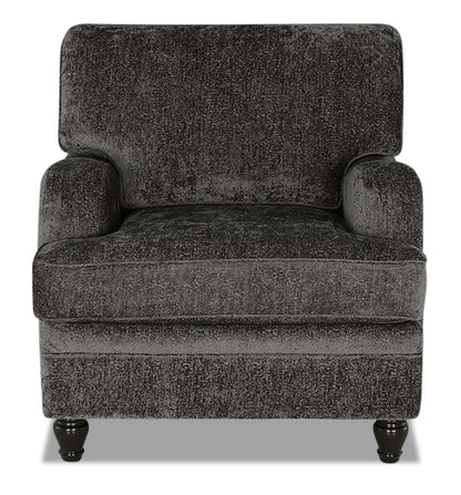 Fauteuil Bellmont de 38 po fabriqué au Canada en tissu de chenille avec pattes en bois - gris anthracite