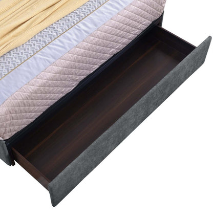 Sommier de lit rembourré avec rangement Amos en tissu anthracite avec 3 tiroirs intégrés - Grand lit | Base de lit de rangement Amos rembourrée en tissu anthracite avec 3 tiroirs intégrés - format grand lit