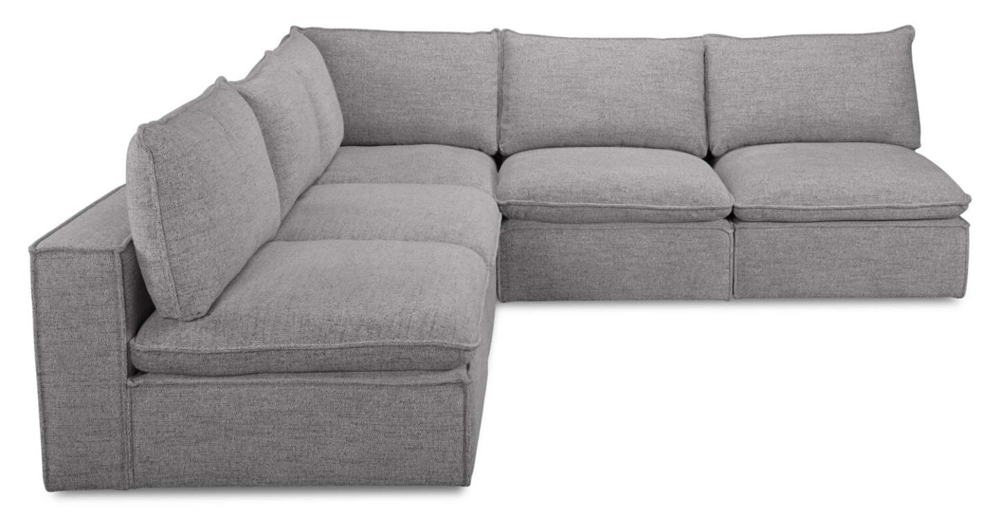 Fusion Modular 5-Piece Silver Grey Chenille Fabric Armless Sectional | Canapé sectionnel sans accoudoirs modulaire Fusion 5 pièces en tissu de chenille gris argenté