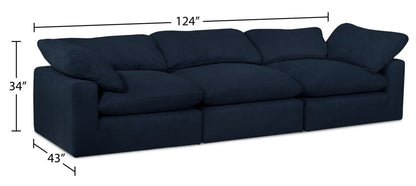 Canapé modulable Eclipse de 124 po en tissu d'apparence lin avec coussins réversibles en couette et plumes - bleu marine