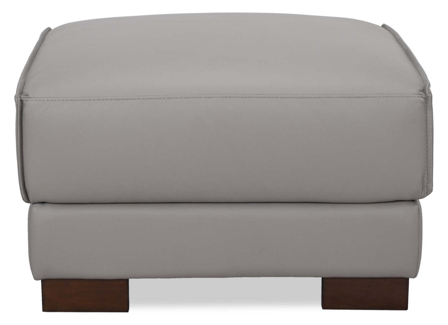 Pouf Citadel 28 en cuir véritable de première qualité avec pieds en bois - Gris | Pouf Citadel de 28 po en cuir de qualité supérieure avec pattes en bois véritable - gris