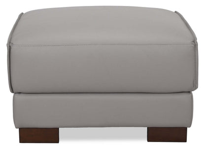 Pouf Citadel 28 en cuir véritable de première qualité avec pieds en bois - Gris | Pouf Citadel de 28 po en cuir de qualité supérieure avec pattes en bois véritable - gris