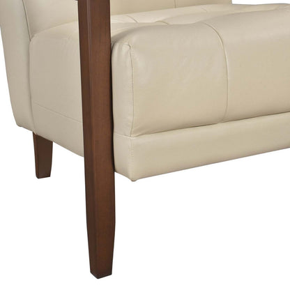 Fauteuil d'appoint Enzo 26 en cuir véritable avec capitonnage biscuit, accoudoirs sur rail et pieds en bois - Beige | Fauteuil d'appoint Enzo de 26 po en cuir avec capitonnage en véritable biscuit, accoudoirs rectilignes et pattes en bois - beige