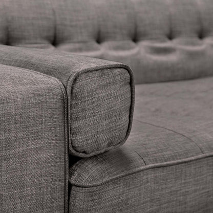 Futon Klik Klak Avery 81,5 en tissu d'apparence lin avec capitonnage et deux oreillers d'accoudoir - Gris | Futon Avery de 81,5 po en tissu d'apparence lin avec mécanisme Klik Klak, capitonnage et deux accoudoirs coussinés - gris