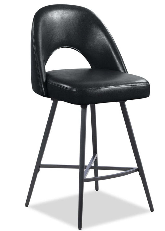 Tabouret à hauteur de comptoir Elijah avec siège pivotant, tissu en cuir végétalien, métal - Noir | Tabouret Elijah de hauteur comptoir en tissu de cuir végétalien et métal avec siège pivotant - noir