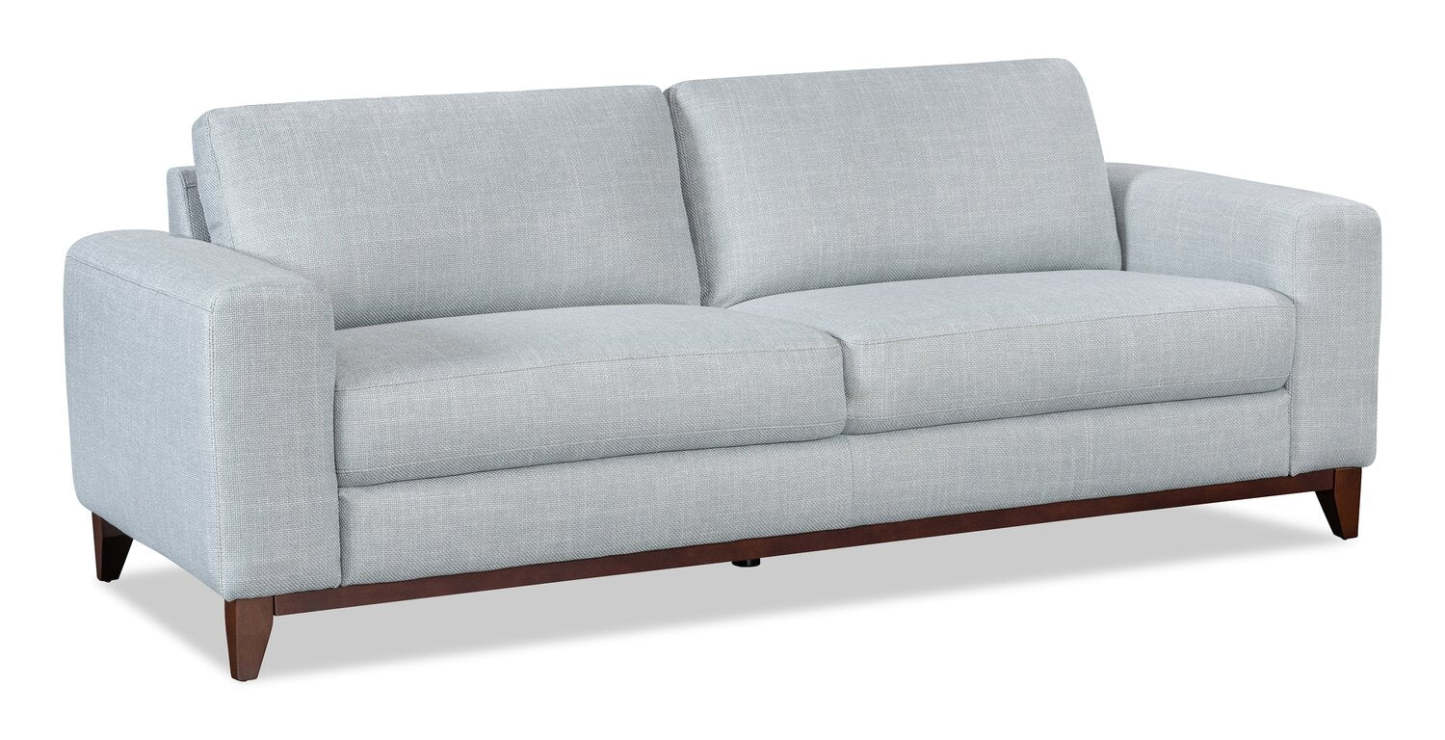 Sofa River de 87 po en tissu d’apparence lin avec base et pattes en bois - gris
