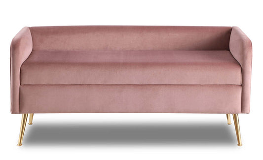Banc Cass 52 - Velours Rose avec Pieds Dorés|Banc Cass de 52 po - velours rose avec pattes dorées