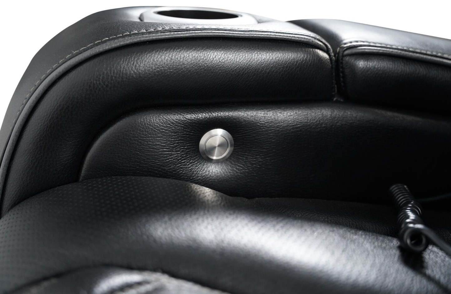 Sofa de massage à inclinaison électrique Elite de 86 po en cuir véritable avec appuie-têtes électriques et accoudoirs de rangement - noir