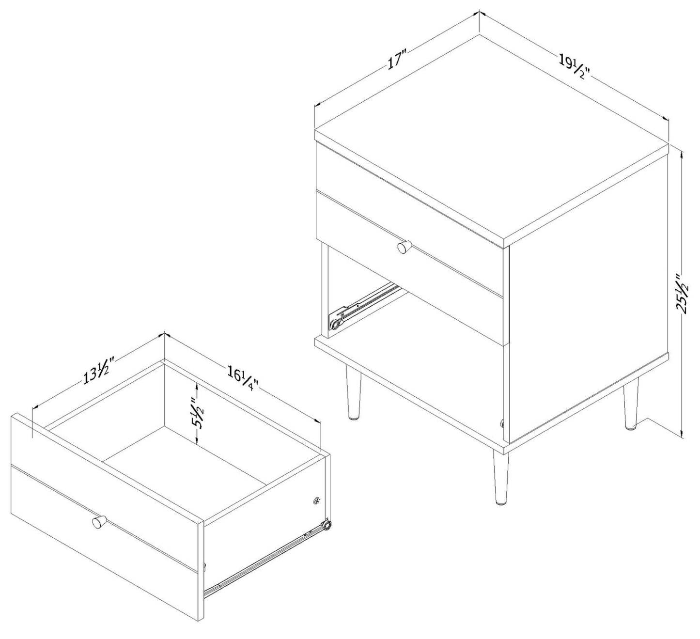 Table de nuit Lake à 2 tiroirs, 19,5 L x 25,5 H, fabriquée au Canada, Glam - Blanc | Table de nuit somptueuse Lake de 19,5 po (L) x 25,5 po (H) à 2 tiroirs, fabriquée au Canada - blanche