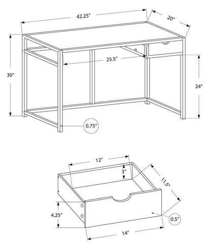 Bureau Everly de 42,25 po avec tiroir - apparence marbre noir