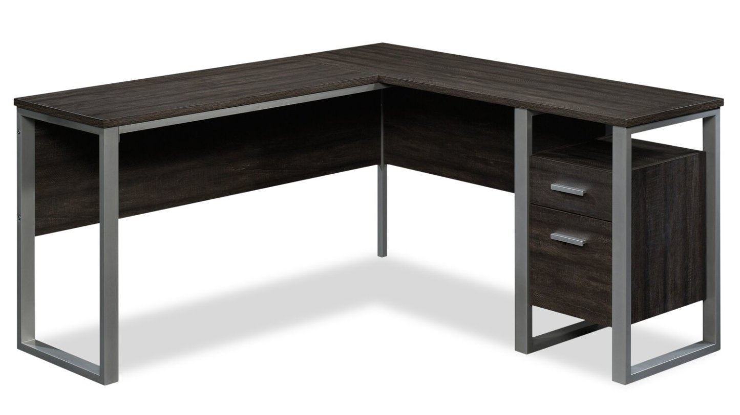 Rayna 59.84 L-Shaped Office Desk with 2-Drawers - Bureau en forme de L Rayna de 59,84 po avec 2 tiroirs - noyer foncé