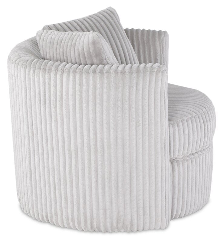 Made in Canada Petite 36 Chenille Fabric Swivel Cuddler Accent Chair - Groove Mist Grey | Fauteuil d’appoint pivotant Cuddler Petite de 36 po fabriqué au Canada en tissu de chenille - gris Groove Mist