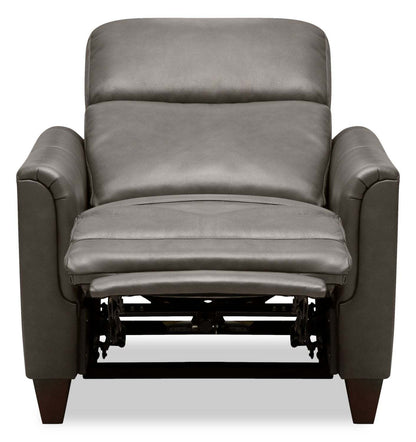 Bryce 35.5 Top-Grain Genuine Leather Power Reclining Chair with Power Headrest - Grey | Fauteuil à inclinaison électrique Bryce de 35,5 po en cuir véritable de qualité supérieure avec appuie-tête électrique - gris
