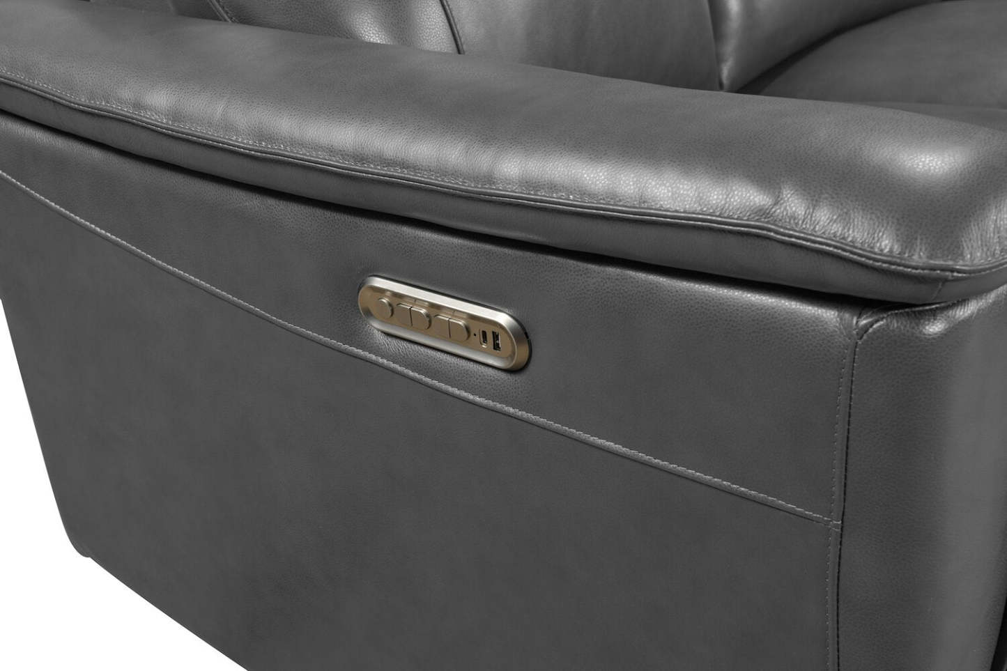 Chateau d'Ax Angelo 84.25 Canapé en cuir véritable inclinable électriquement avec appuie-têtes électriques - Gris | Canapé à inclinaison électrique Angelo de Château d'Ax de 84,25 po en cuir véritable avec appuie-têtes électriques - gris