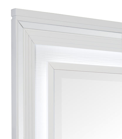 Miroir de commode de chambre Max avec lumière LED, Glam - Blanc | Miroir de commode de chambre à coucher somptueux Max avec éclairage à DEL - blanc