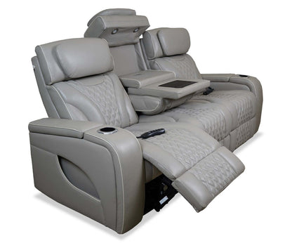 Canapé de massage à inclinaison électrique Elite de 86 po en cuir véritable avec son immersif et appuie-têtes électriques - mastic