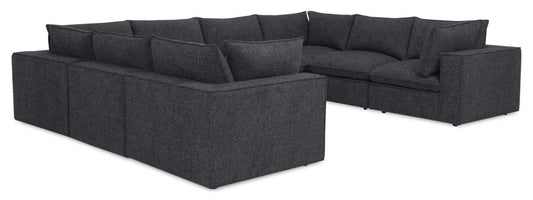 Fusion modulaire 8 pièces en tissu chenille gris anthracite avec coussins de dossier amovibles en plumes | Canapé sectionnel modulaire Fusion 8 pièces en tissu chenille gris anthracite avec coussins de dossier amovibles en couette et plumes